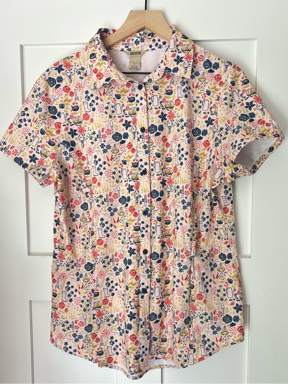 Duluth Trading Women’s Sidewinder Shirt Large Garden Print UPF 30 Outdoor Hiking
